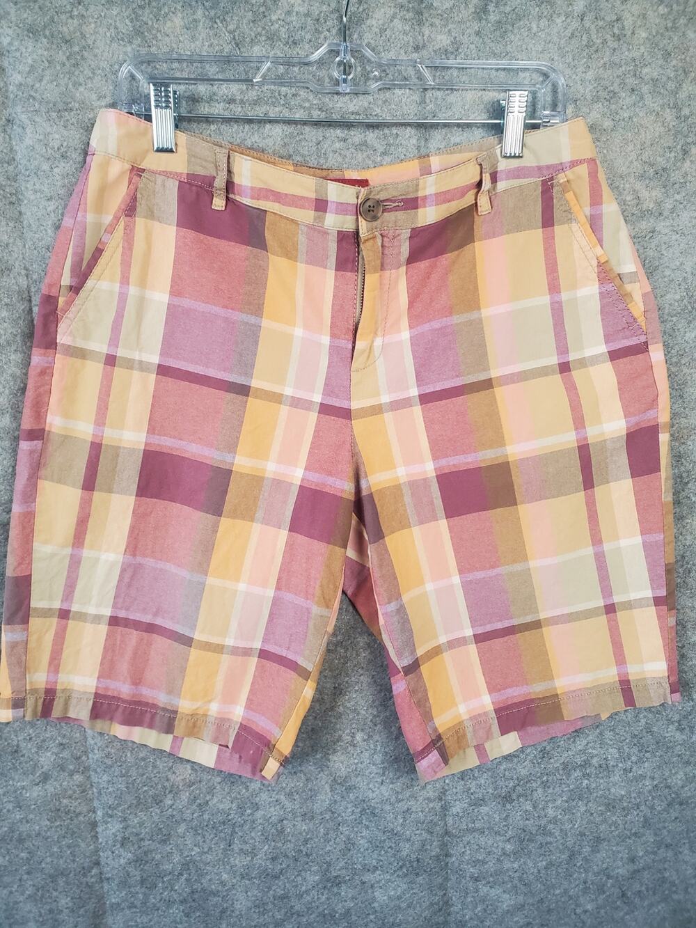 Women's Merona Size 10 Pink & Orange Plaid Light Weight Bermuda Shorts